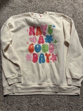 Pink Lilly Have A Good Day Cream Graphic Sweatshirt